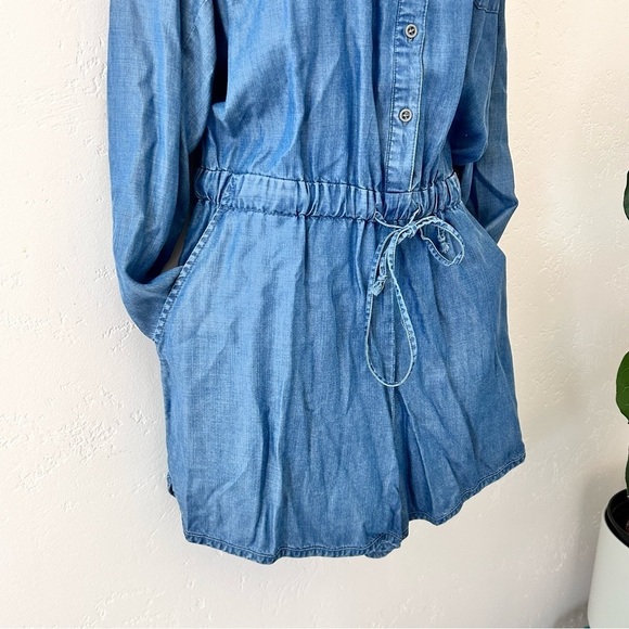 CHELSEA & THEODORE Chambray Denim Utility Button-top Tie Waist Romper Size L - Picture 5 of 11